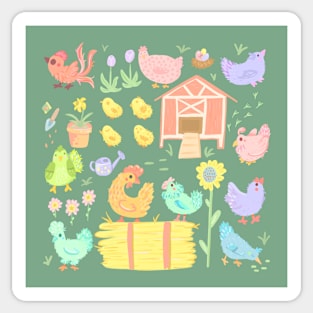 Pastel Spring Chickens and Flowers Sticker